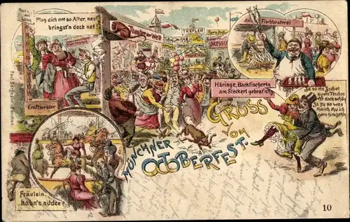 Litho Oktoberfest, Besucher, Feiernde Menschen, Backfischerin