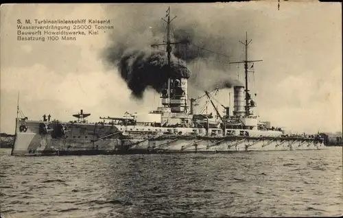 Ak Deutsches Kriegsschiff, SMS Kaiserin, Turbinen-Linienschiff, Kaiserliche Marine