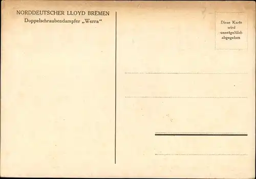 Künstler Ak Norddeutscher Lloyd Bremen, Doppelschrauben-Passagierdampfer Werra