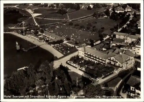 Ak Egern am Tegernsee Oberbayern, Fliegeraufnahme, Hotel Seerose, Strandbad