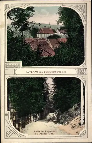 Ak Altenau Clausthal Zellerfeld im Oberharz, Partie im Polstertal, Blick von Schwarzenberge aus