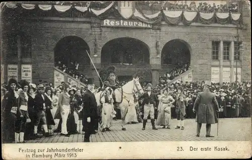 Ak Hamburg, Festzug zur Jahrhundertfeier März 1913, Der erste Kosak, Restaurant