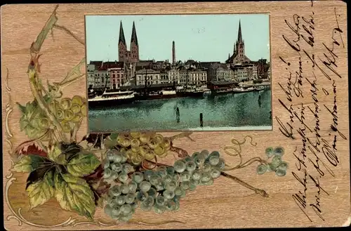 Passepartout Präge Ak Hansestadt Lübeck, Stadtbild, Weintrauben