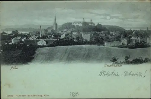 Mondschein Ak Plön in Schleswig Holstein, Blick auf die Ortschaft und Umgebung