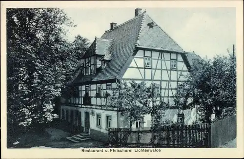 Ak Lichtenwalde Niederwiesa Sachsen, Restaurant und Fleischerei, Fachwerk