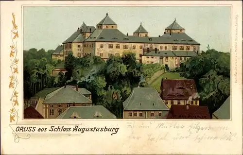 Litho Augustusburg im Erzgebirge, Schloss Augustusburg