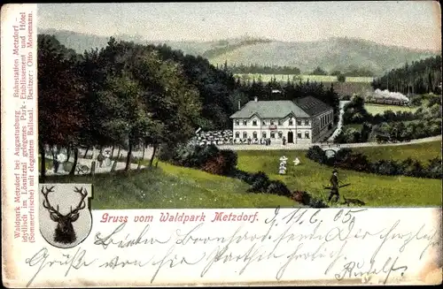 Litho Metzdorf Leubsdorf in Sachsen, Waldpark, Hirschwappen, Lok