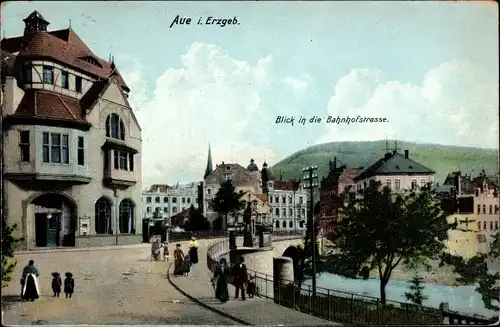 Ak Aue im Erzgebirge Sachsen, Blick in die Bahnhofstraße