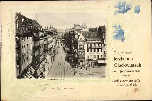 Passepartout Ak Dresden Altstadt, König Johannstraße, Neujahr