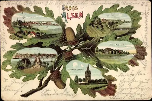 Eichenblatt Litho Als Alsen Dänemark, Denkmal, Brücke, Schloss