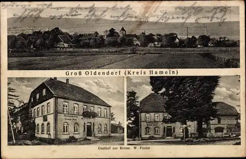 Ak Großoldendorf Uplengen in Ostfriesland, Gesamtansicht, Gasthof zur Krone