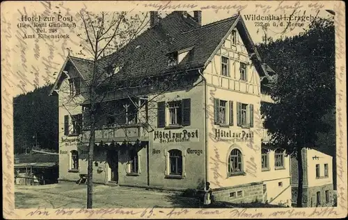 Ak Wildenthal Eibenstock im Erzgebirge, Hotel zur Post, Emil Gnüchtel