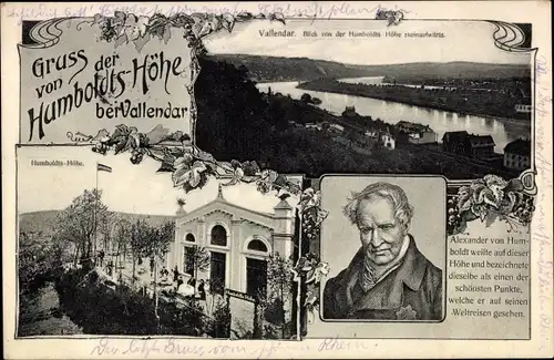 Ak Vallendar am Rhein, Alexander von Humboldt, Humboldtshöhe