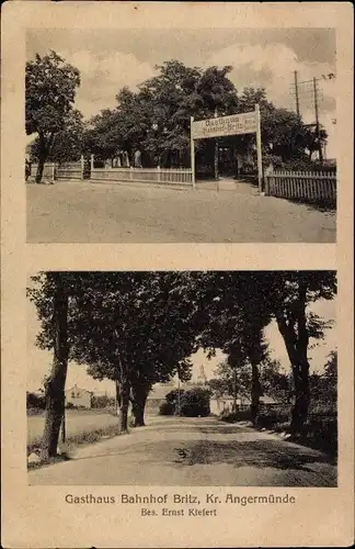 Ak Britz bei Eberswalde Brandenburg, Gasthaus Bahnhof