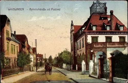 Ak Waiblingen in Württemberg, Bahnhofstraße, Postamt