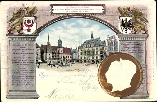 Präge Passepartout Wappen Ak Halle an der Saale, Kaiserbesuch 1903, Einweihung der Pauluskirche