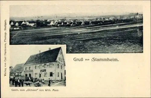 Ak Stammheim Stuttgart, Panorama, Gasthaus zum Ochsen von Wilh. Merz