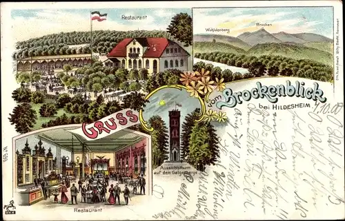 Litho Hildesheim in Niedersachsen, Restaurant Brockenblick, Aussichtsturm Galgenberg