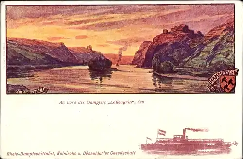 Künstler Ak Rhein Dampfschifffahrt, Kölnische und Düsseldorfer Gesellschaft, Rheindampfer Frauenlob