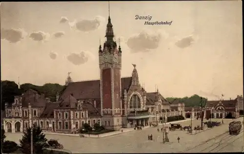 Ak Gdańsk Danzig, Straßenansicht, Hauptbahnhof, Straßenseite