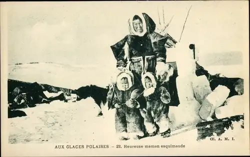 Ak Aux Glaces Polaires, glückliche Eskimo-Mutter