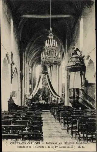 Ak Crépy in Valois Oise, Innenraum der Kirche Saint-Denis