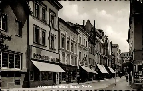 Ak Iserlohn im Märkischen Kreis, Unnaer Straße, Drogerie, Café, Geschäfte