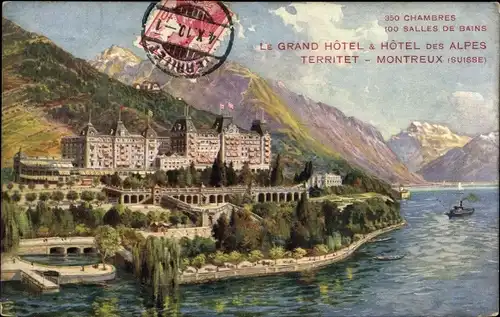 Künstler Ak Territet Montreux Kt. Waadt Schweiz, Le Grand Hotel & Hotel des Alpes