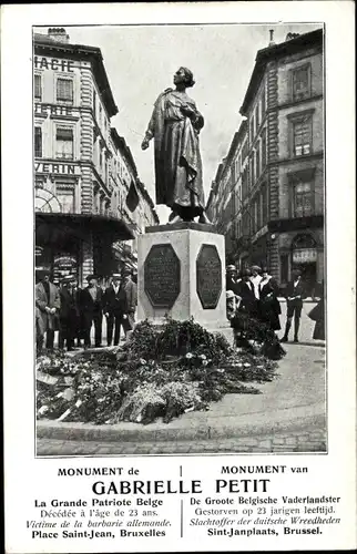 Ak Bruxelles Brüssel, Monument de Gabrielle Petit, Place Saint-Jean