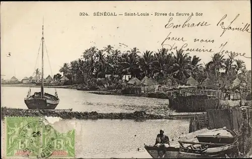 Ak Saint Louis Senegal, Ufer des Flusses bei Sor