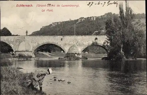 Ak Echternach Luxemburg, Grand Duche de Luxembourg, Le Pont et la cote d'Ernzen