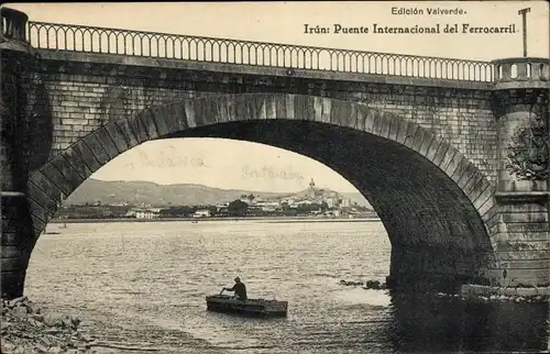 Ak Irún Baskenland Spanien, Internationale Eisenbahnbrücke