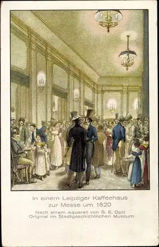 Künstler Ak Opiz, G. E., Leipzig in Sachsen, Leipziger Kaffeehaus zur Messe um 1820