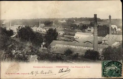Ak Pierrepont Meurthe et Moselle, Fabriken, Bahnhof