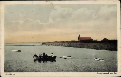 Ak Makkum Friesland Niederlande, Dämmerung am Meer