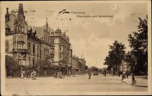 Ak Chemnitz in Sachsen, Albertstraße, Carola Hotel