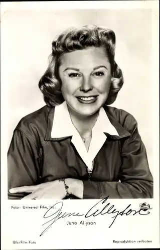 Ak Schauspielerin June Allyson, Portrait, Autogramm