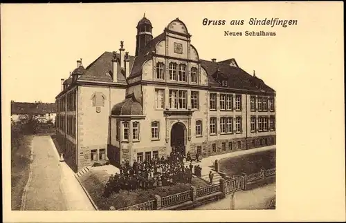 Ak Sindelfingen in Baden Württemberg, Neues Schulhaus, Gesamtansicht, Schulklasse
