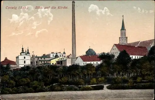Ak Coswig in Anhalt, Teilansicht, Kirche