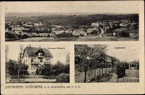 Ak Schömberg im Schwarzwald Württemberg, Gesamtansicht, Kurhaus Waldeck, Liegehallen