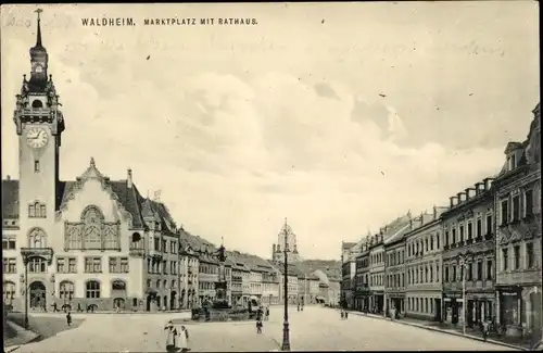 Ak Waldheim Mittelsachsen, Marktplatz, Rathaus