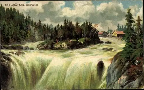 Künstler Ak Kämmerer, Trollhättan Schweden, Wasserfall