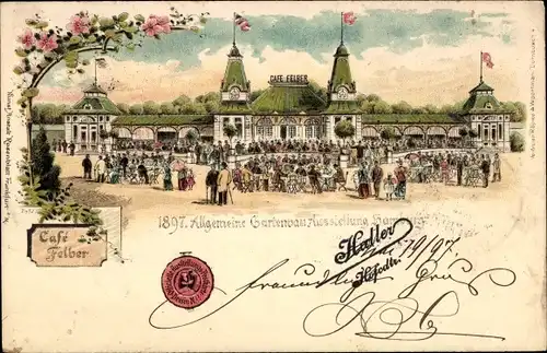 Litho Allgemeine Gartenbauausstellung, Hamburg 1897, Ausstellungsgebäude