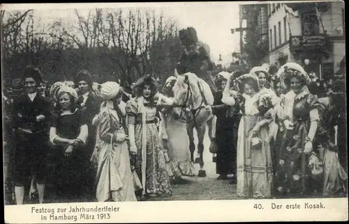 Ak Hamburg, Der erste Kosak, Festumzug, Reiter, Jahrhundertfeier 1913