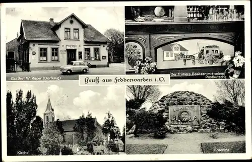 Ak Fedderwardergroden Wilhelmshaven an der Nordsee, Gasthof Dorfkrug, Kirche, Ehrenmal