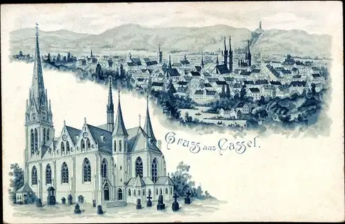Litho Kassel in Hessen, Gesamtansicht, Kirche