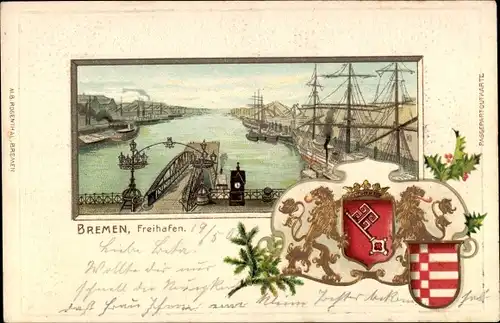 Präge Wappen Ak Hansestadt Bremen, Freihafen