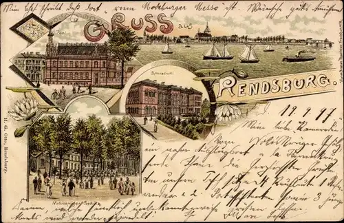 Litho Rendsburg in Schleswig Holstein, Gymnasium, Post, Nobiskrüger Gehölz