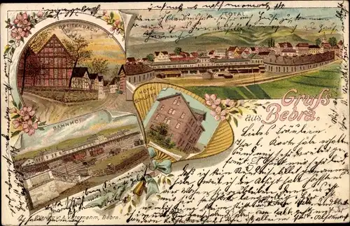 Litho Bebra an der Fulda Hessen, Breitenbach, Bahnhof, Hotel Schlüter, Panorama