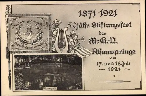 Ak Rhumspringe Niedersachsen, 50-jähriges Stiftungsfest Männergesangsverein 1921, Rhumequelle